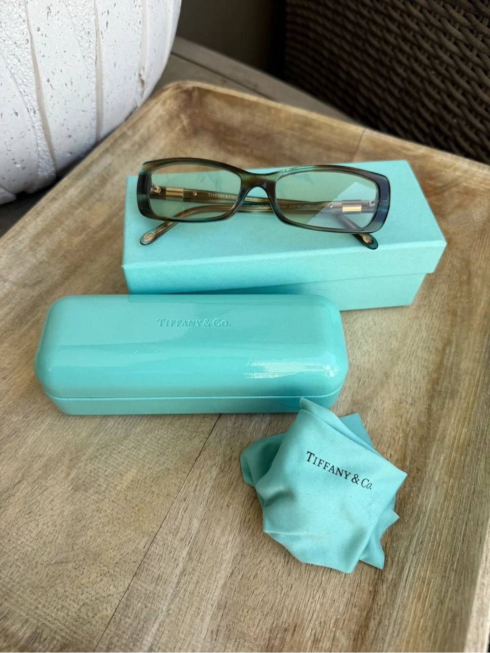 Auth Tiffany & Co Blue-light/non-RX eyeglasses TF 2070-b 8124 blue & rhinestones